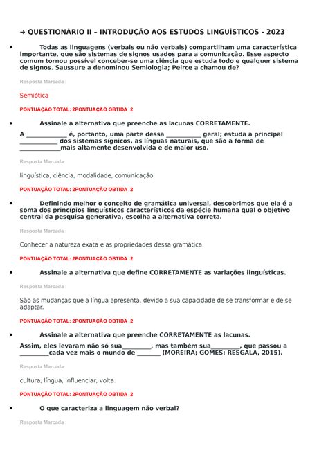 Questionário II Introdução AOS Estudos Linguísticos 2023 20 de 20