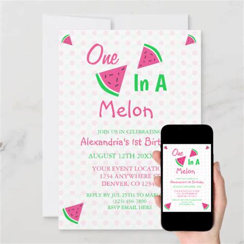 One In A Melon 1st Birthday Invitation Zazzle