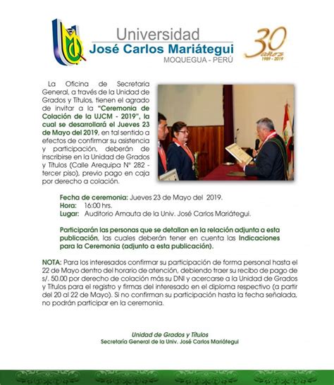 Invitaci N A Ceremonia De Colaci N T Tulos Profesionales Y Segundas