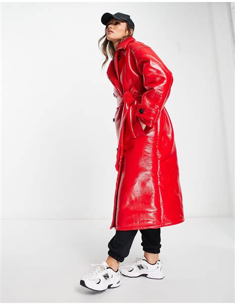 Asos Hero Bonded Borg And Vinyl Trench Coat In Red Lyst