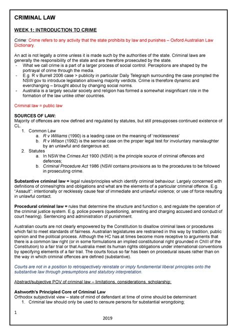 Criminal LAW Notes CRIMINAL LAW WEEK 1 INTRODUCTION TO CRIME Crime