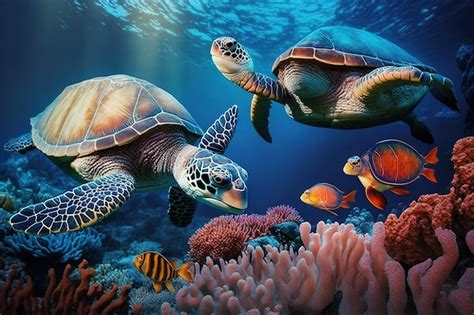 Premium Photo Sea Turtles Swimming In The Ocean