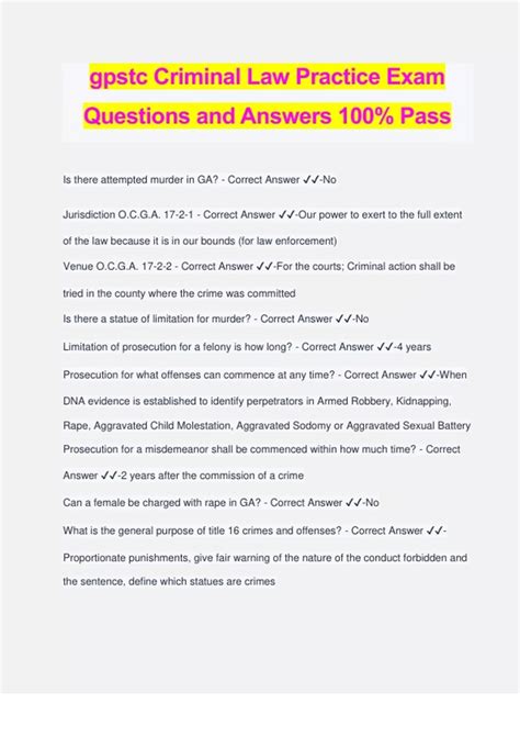 Gpstc Criminal Law Practice Exam Questions And Answers Pass