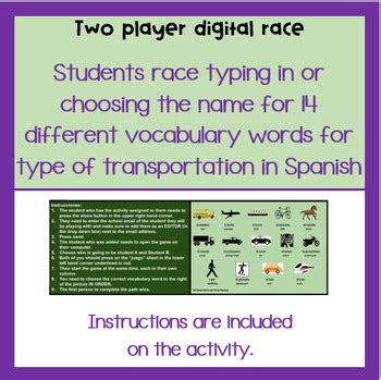 Spanish Methods Of Transportation El Transporte Vocabulary Digital Race