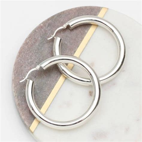 Sterling Silver Chunky Tube Hoop Earrings Hoop Earrings Sterling