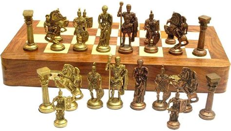 18 Roman Style Wooden Folding Chess Set With Brass Etsy