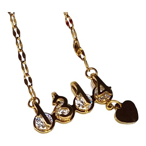 Digits w CZ necklace w chain & clasp, stainless steel, gold, 45cm – Silver Hills Gems