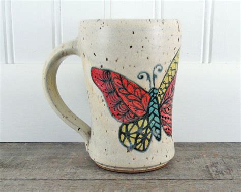 Butterfly Coffee Mug Hand Painted Pottery Mug Tea Cup Teacup Etsy