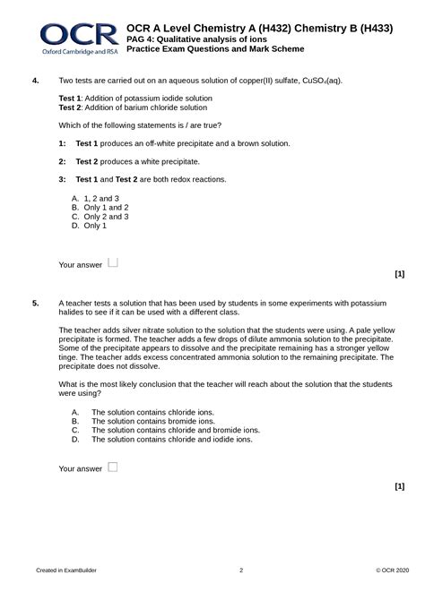 A Level Chemistry Practice Questions Answers