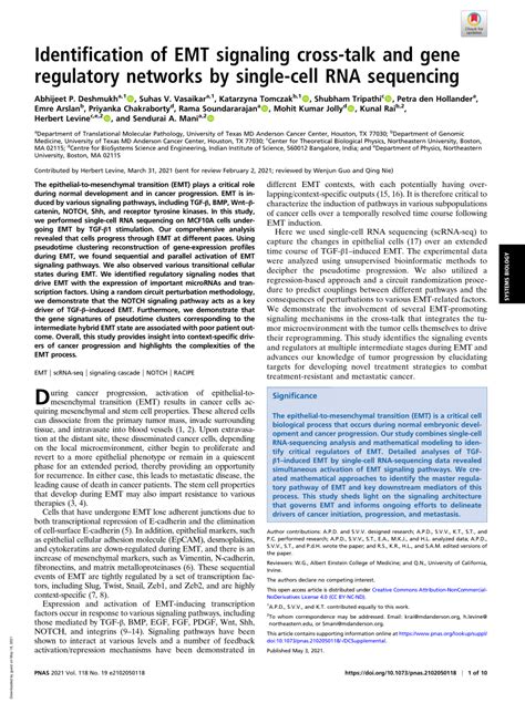 Pdf Identification Of Emt Signaling Cross Talk And Gene Regulatory