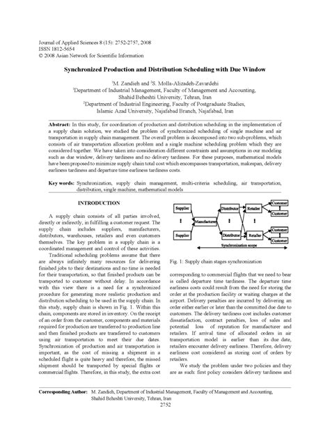 Pdf Synchronized Production And Distribution Scheduling With Due Window