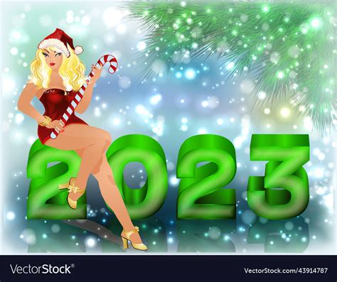 New Year 2023 Background Sexy Santa Claus Girl Vector Image