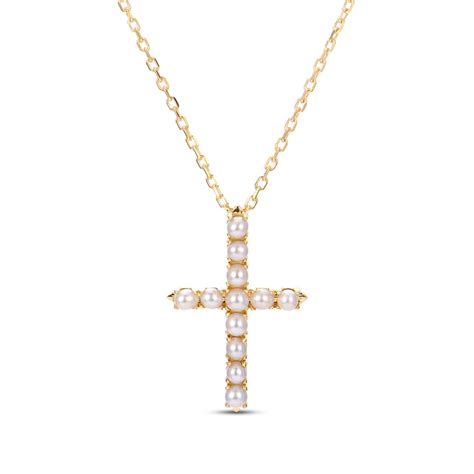 Freshwater Cultured Pearl Cross Necklace 14k Yellow Gold Jared