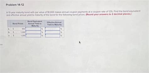 Solved A 10 Year Maturity Bond With Par Value Of 1 000 Chegg