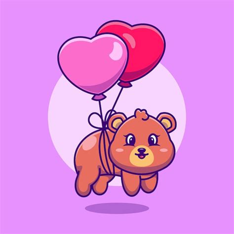 Premium Vector Cute Baby Bear Floating With Heart Balloon