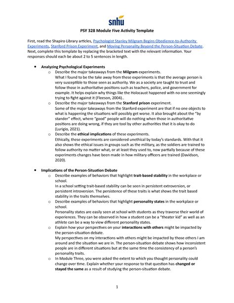 PSY 328 Module Five Activity Template PSY 328 Module Five Activity