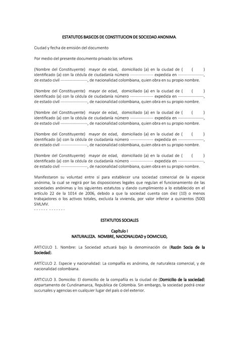 Modelo de constitucion Sociedad Anónima Practica de contabilidad los