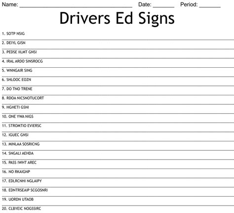 Road Signs Word Search Wordmint