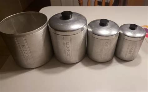 Vtg Aluminum Nesting Canister Set Flour Sugar Coffee Tea S