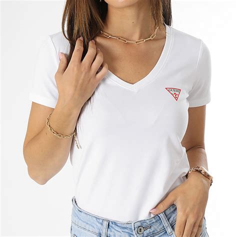 Guess Tee Shirt Col V Femme W2yi45 J1314 Blanc