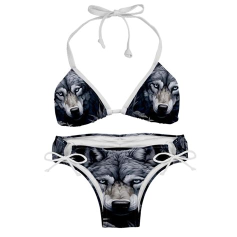 Wolf Chic Bikini Set With Detachable Sponge Adjustable Strap Pack For Versatile Swim Suit