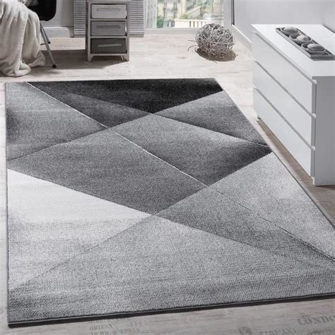 Paco Home Tapis Design Moderne Motifs Géométriques Poils Ras Gris Noir