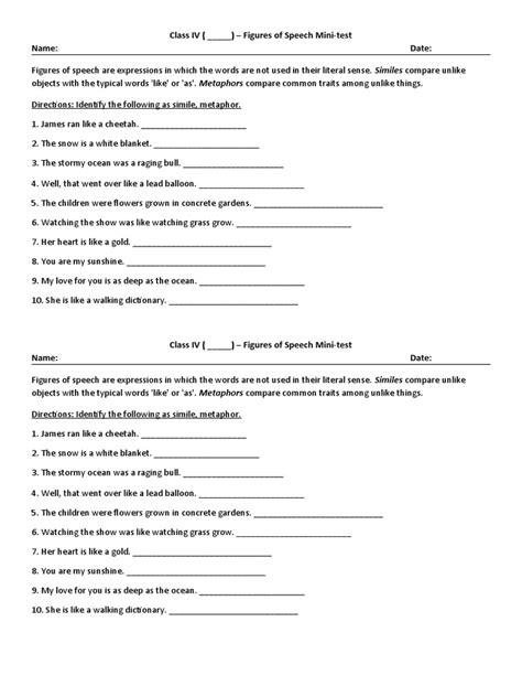 Figures Of Speech Worksheet Pdf