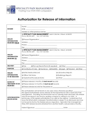 Fillable Online Authorization For Release Of Informationauthorization