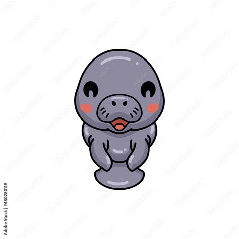 Cute baby manatee cartoon posing Stock Vector | Adobe Stock