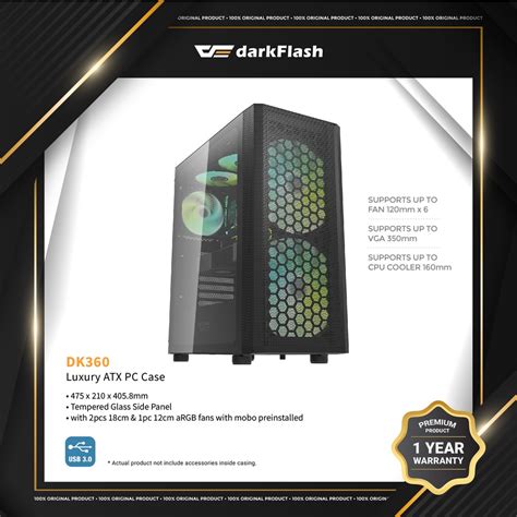 darkFlash DK360 ATX Casing with 2pcs 18cm and 1pcs 12cm aRGB Fans with ...