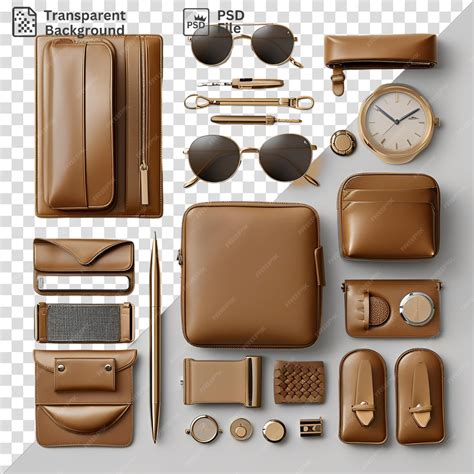 Premium PSD | Transparent background luxury travel accessories set