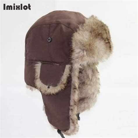 Mens Winter Hats Ear Flaps Bombe Ushanka Russian Hat Warm Solid Color ...