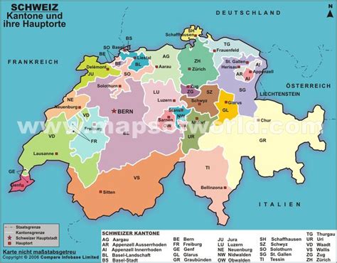 Schweizer Kantone Und Hauptorte Schweiz Bundeslander Karte Schweizer