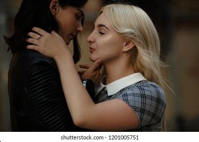 Blonde Brunette Lesbians Going Kiss Each Stock Photo Shutterstock