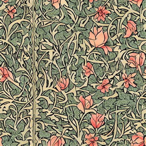 William Morris Acanthus All Over Pattern In Deep Sage Green And Rose