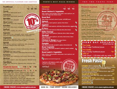 Menu Marcos Pizza