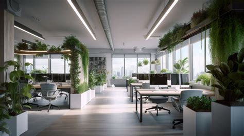 Eco Friendly Office With Natural Lighting Indoor Plants AI Generative