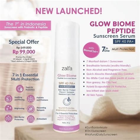 Jual Zalfa Natural Glow Biome Peptide Sunscreen Serum Indonesia Shopee