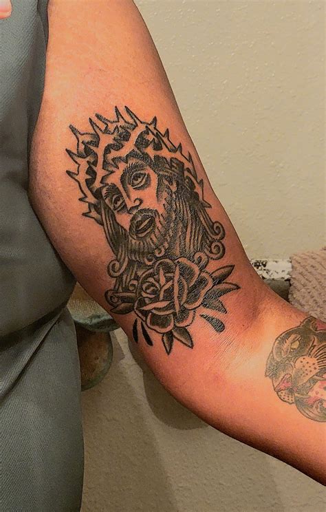 My Traditional Jesus Piece By Lazlow At Black Magic Tattoo In Okc R