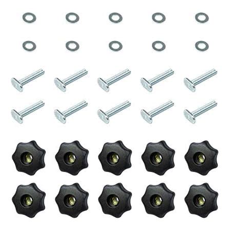 POWERTEC 71484 T Track Knob Kit W 7 Star Threaded 1 4 20 Knobs Bolts