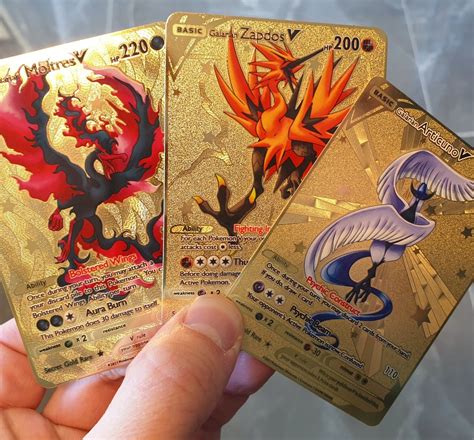 GOLD Galarian Articuno Moltres Zapdos V Pokemon Card Metal Matchless