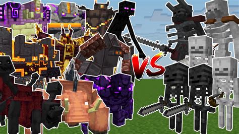 Nether End Bosses Vs Skeleton Mobs Team Minecraft Mob Battle Youtube