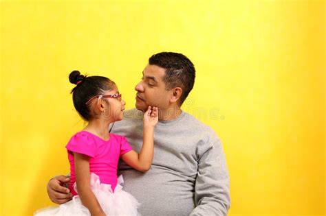 Divorced Single Brown Dad Carries His Latina Daughter On His Legs Dressed As A Ballerina They