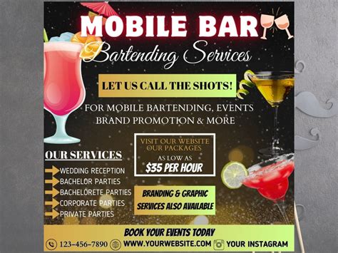 Mobile Bartending Flyer Diy Mixologist Bartender Drink Services Party