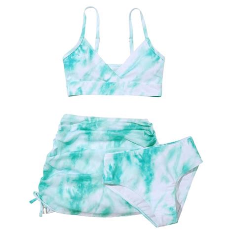Silvercell Kid Girl S Piece Swimsuits Tie Dye Bikini Bathing Suit With Cover Up Beach Skirt