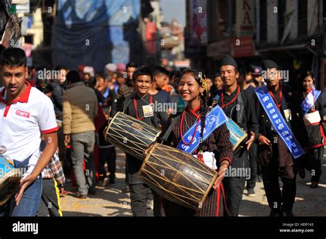 Kathmandu, Nepal. 13th Dec, 2016. People from Newar community play ...