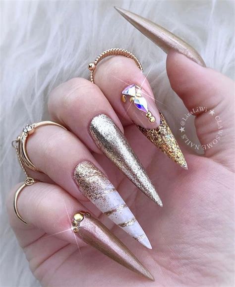 Glittery Rose Gold Stilettos By Lizaliwi Stiletto Nail Art Luxury