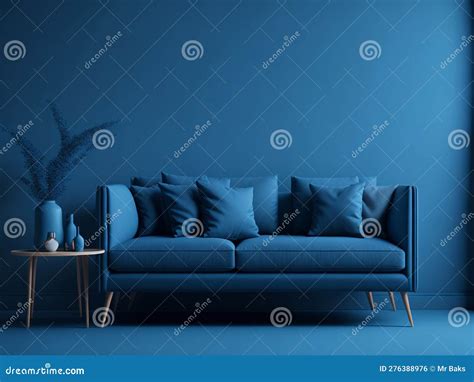 Interior with Blue Sofa and Blue Wall. Stock Illustration - Illustration of design, sitting ...