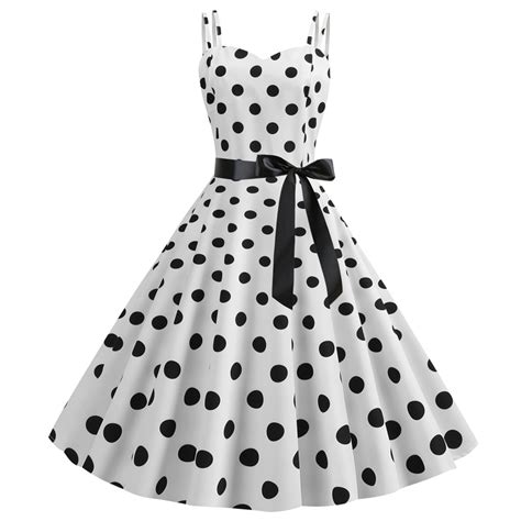 Ibtom Castle Women Vintage Polka Dots Spaghetti Strap Dress 1950s Rockabilly Cocktail Tea Party