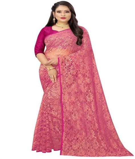 Buy Aruna Sarees Floral Print Bollywood Net Saree Pink Online At Best